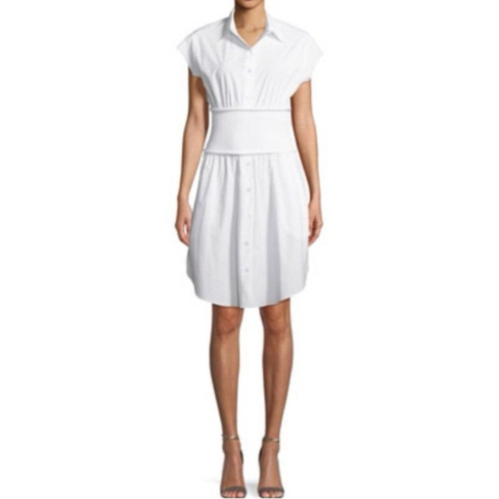 ALEXANDER WANG T. WASHED COTTON POPLIN SHIRTDRESS WITH RIB COMBO/ SIZE: 8/ WHITE